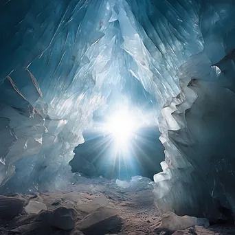 Iceberg cave with towering walls and sparkling light reflections - Image 4