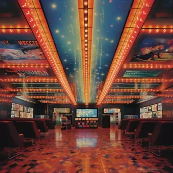 Image of a retro-style movie theater with holographic movie posters in a futuristic setting - Image 3