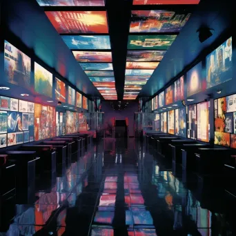 Image of a retro-style movie theater with holographic movie posters in a futuristic setting - Image 4