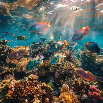 Colorful parrotfish feeding on coral reefs underwater - Image 4