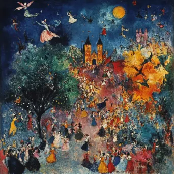 Vibrant depiction of a bustling fairy carnival at twilight - Image 2