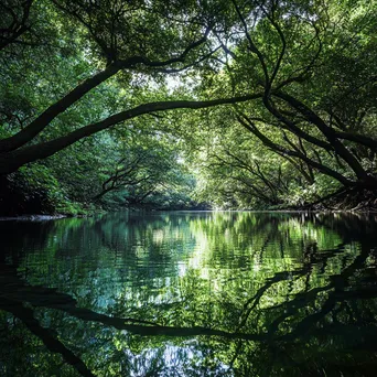 Natural spring with overhanging trees reflecting on the water - Image 2