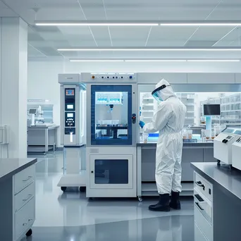 A laboratory technician in a lab analyzing samples with advanced equipment. - Image 4