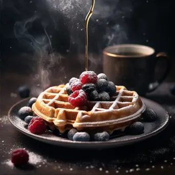 Crisp waffles with berries and maple syrup, shot on Canon EOS R6 - Image 2