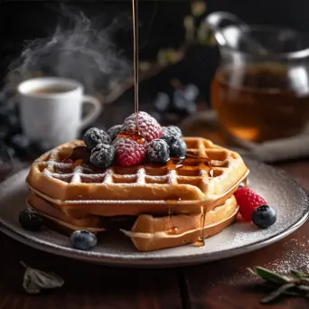 Crisp waffles with berries and maple syrup, shot on Canon EOS R6 - Image 4