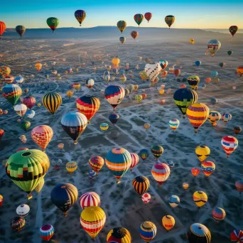 Colorful hot air balloons floating in the sky seen from airplane window - Image 1