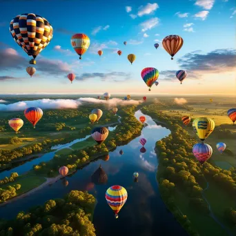 Colorful hot air balloons floating in the sky seen from airplane window - Image 3