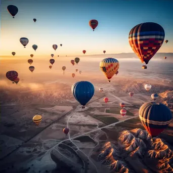 Colorful hot air balloons floating in the sky seen from airplane window - Image 4