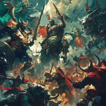 Richly painted epic fantasy war with mystical creatures - Image 4