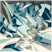 Abstract shapes mosaic in cool tones resembling ice landscape - Image 2