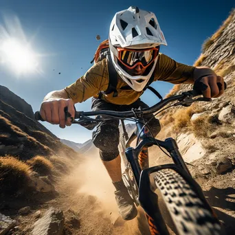 Mountain biker navigating rocky downhill trail - Image 1