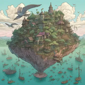 Floating islands in the sky with winged creatures for travel - Image 3