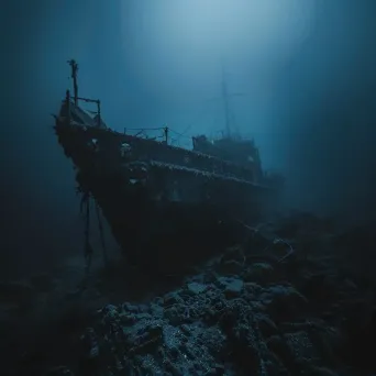 Underwater ghost ship wreck with bioluminescent glow - Image 2