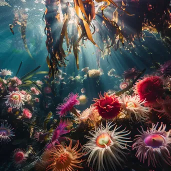 Colorful sea anemones and seaweed underwater - Image 2