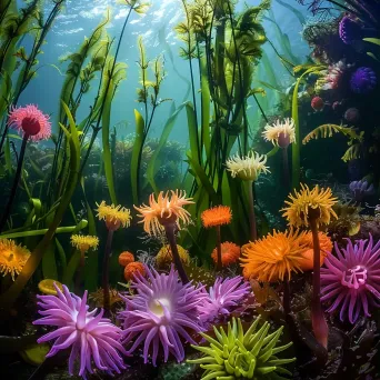 Colorful sea anemones and seaweed underwater - Image 3