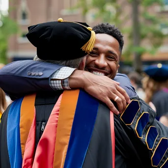 Graduate embracing their professor in a post-ceremony hug - Image 2