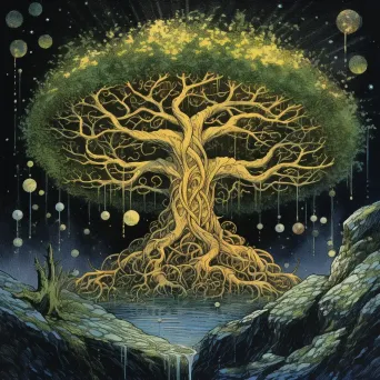 Image depicting Yggdrasil, the World Tree from Norse mythology with branches reaching the heavens - Image 3