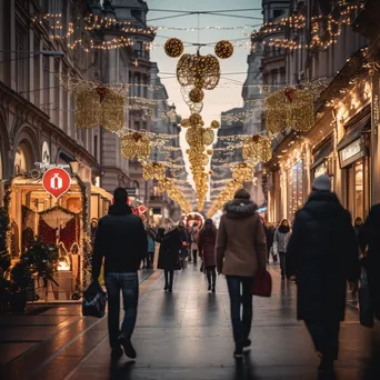 An animated holiday shopping street with shoppers and festive decorations. - Image 1