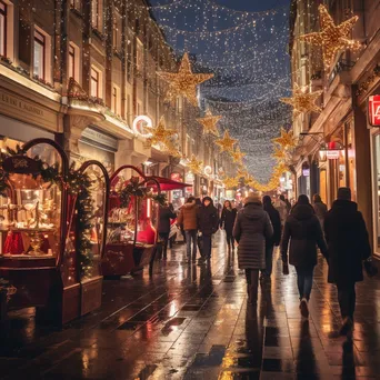 An animated holiday shopping street with shoppers and festive decorations. - Image 2