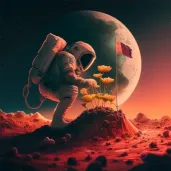 Astronaut Planting Flag on Alien Planet - Image 4