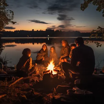 A family camping by a lake at dusk - Image 2