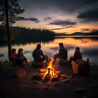 A family camping by a lake at dusk - Image 3