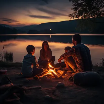 A family camping by a lake at dusk - Image 4