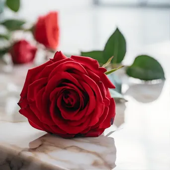 Fresh red rose on marble surface - Image 1