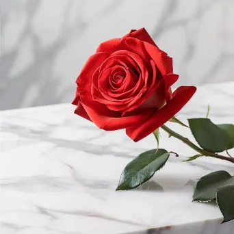 Red Rose on Marble Surface