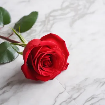 Fresh red rose on marble surface - Image 3