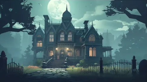 Mysterious, low poly Victorian manor in heavy fog - Image 3