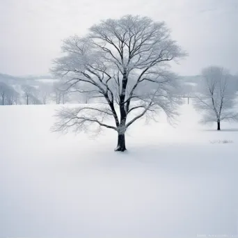 Image of a serene winter landscape with snow and trees - Image 1