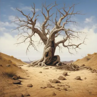 Illustration of a weathered ancient tree in a dry desert setting - Image 4