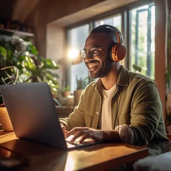 Customer service representative working from a cozy home office - Image 1