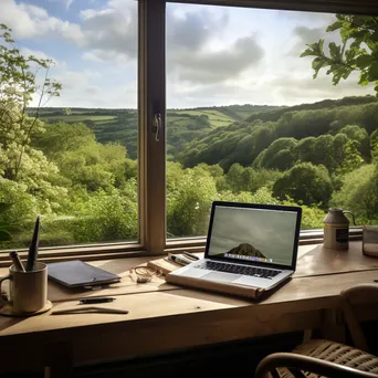 Scenic view outside a home office window with greenery - Image 1