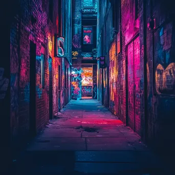 Alley with vibrant neon graffiti and glowing street art - Image 1