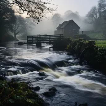 Misty morning view of traditional weir on a river - Image 2