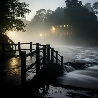 Misty morning view of traditional weir on a river - Image 3