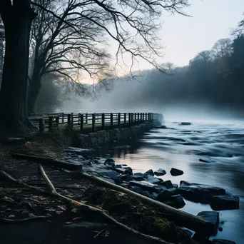 Misty morning view of traditional weir on a river - Image 4