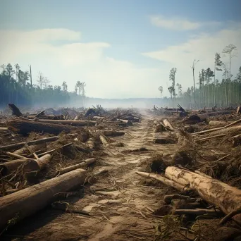 Barren land with chopped trees showing deforestation impact - Image 1