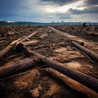 Barren land with chopped trees showing deforestation impact - Image 3