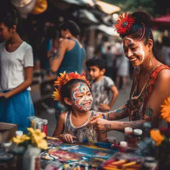 Face-painting artist creating colorful masterpieces in an outdoor market - Image 3