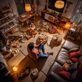 Aerial view of a person using VR in a cozy living room. - Image 2