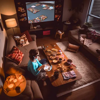 Aerial view of a person using VR in a cozy living room. - Image 3