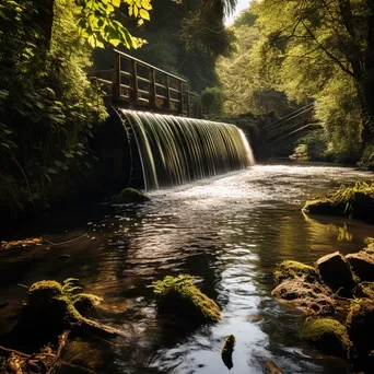 Traditional river weir surrounded by greenery under sunlight - Image 3