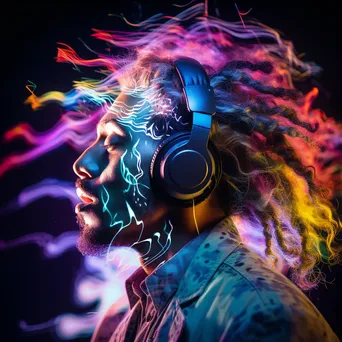 Double exposure of a musician with sound waves - Image 1