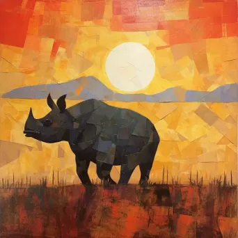 Image of a solitary black rhino grazing in the African grasslands under the setting sun - Image 1