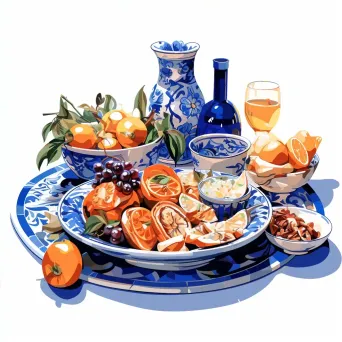 Sumptuous Greek mezze in low poly art, influenced by Byzantine mosaics - Image 4