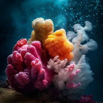 Underwater abstract view of colorful sponges and coral. - Image 1