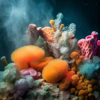 Underwater abstract view of colorful sponges and coral. - Image 2